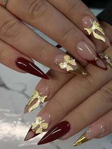 60pcs Metal Bow Nail Decorations, Alloy Nail Bow Decor 3D Golden Bow Nail Art Accessories, Luxury Shiny Bow Rhinestone Nail Jewelry Manicure Supplies Nails - Gold - View 4