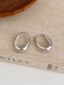 1 Pair Of Women's Solid Color Fashionable Versatile Light Luxury Minimalist Design Geometric Oval Earrings, Suitable For Weddings And Daily Use Valentine's Day Accessories - Gold - View 5