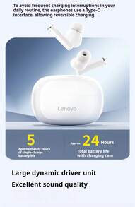 Lenovo TA210 Bluetooth Headphones: Noise Cancellation, Deep Bass Stereo Sound, Pairing Support, Call Function, Comfortable Fit, Independent Microphone, Long Battery Life, Low Latency For Gaming, And Wireless In-Ear Headphones For Music Playback. - Black - View 3