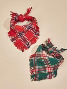 Plaid & Striped Pet Bandana With Tassels - Triangle Scarf For Dogs & Cats | Drool Bib - Multicolor - View 5