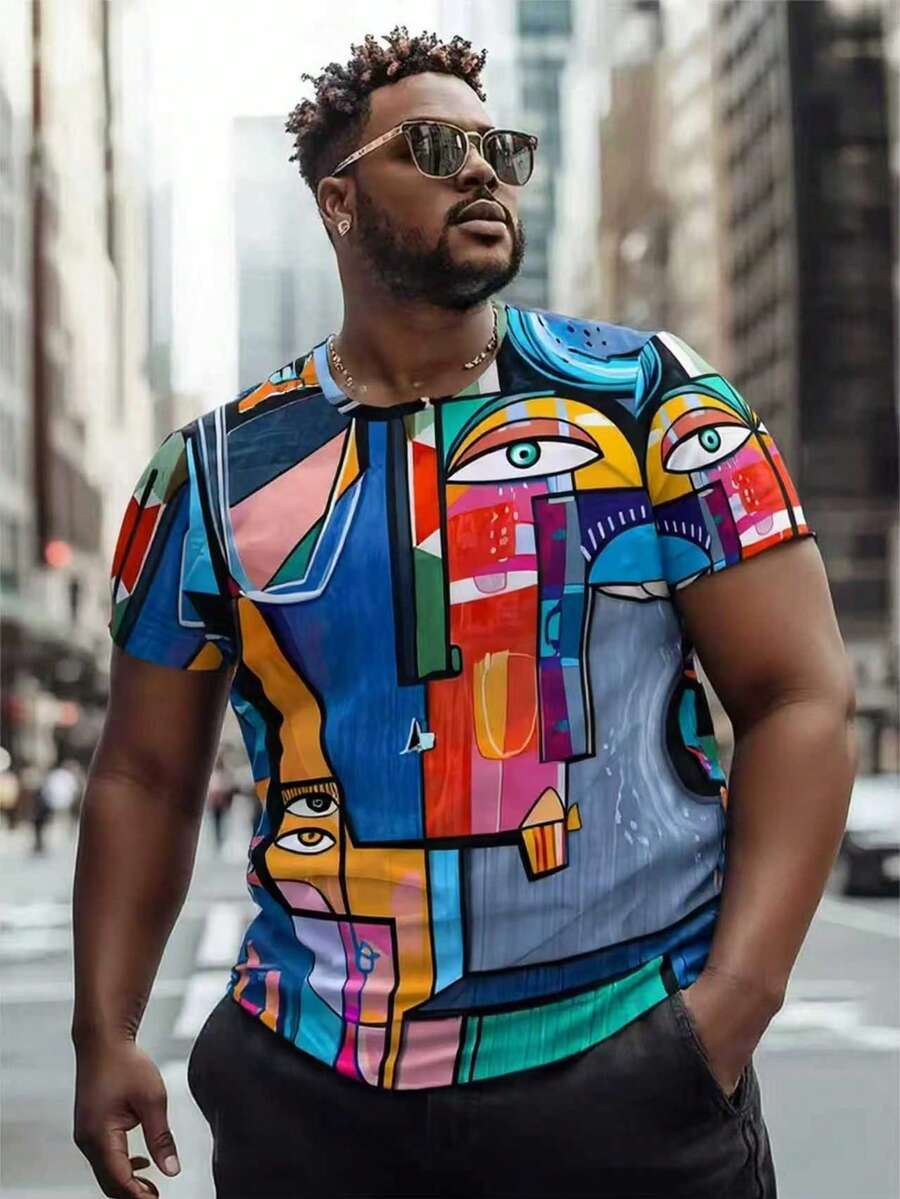 男士时尚3D印花休闲圆领T恤 - 彩色 - 查看 1