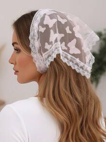 1pc Women's Fashion Elegant Sweet Ethereal 3D Butterfly Mesh Triangular Headscarf Headband, Suitable For Daily, Party, Beach, Vacation, Countryside Style - Multicolor - View 1