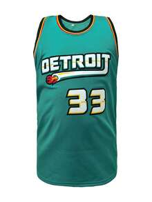 KTYSDE Men's #33 Retro Basketball Jersey, Detroit Letter Embroidery, Loose Sleeveless Crew Neck Tank Top, Suitable For Basketball Training, Match, Sports, Running, Fitness, Street Fashion, Unisex - Green - View 2