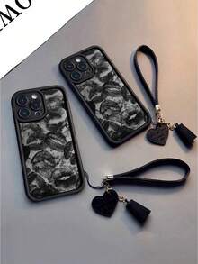 Ốp lưng điện thoại in hình môi dày chống rơi cao cấp mới có dây đeo cổ tay bằng da hình trái tim có thể tháo rời, mặt dây chuyền tua rua, vòng đeo tay ngắn - Nhiều màu - Xem 2