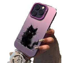 Nueva Funda Compatible con iPhone 17 de Gato Negro Tinta Apple 15 Pro Max/14 Japonesa Coreana 13 Pro 16 Europea Americana - Estuche plateado - Rosa - Gato negro tinta (adj) - Ver 7