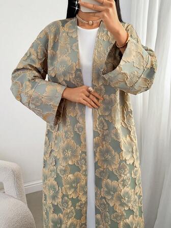 Elegant blommig långärmad jacquard arabisk abaya för kvinnor, festklädsel, elegant kofta för fest, nyårsaftonabaya, alla hjärtans dag-klädsel, nyårsklädsel