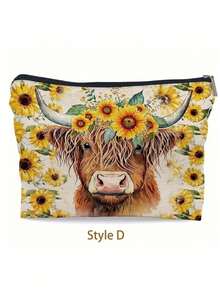 One Highland Cow And Pattern Cosmetic Bag - Polyester Travel Cosmetic Bag, Unisex Waterproof Cosmetic Organizer With Zipper, Fragrance Free Portable Beauty Storage - Unique Gift Idea - Multicolor - View 9