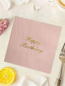 50/20/1 Pack Pink Napkins With Foil Happy Birthday Pattern, Disposable Tissue Paper Napkins Suitable For Birthday, Restaurant, Holiday Party, Celebration Decoration; Elegant Napkins; Soft Paper Quality, Holiday Party Napkins