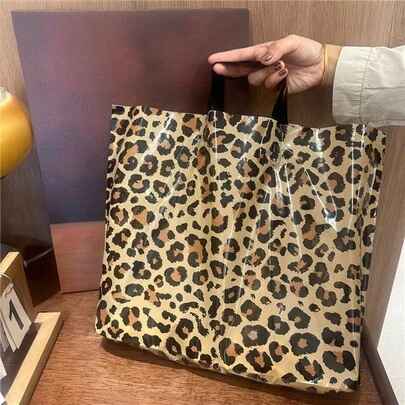 10pcs/50pcs Thick Plastic Gift Tote Bags, Large Capacity Portable Gift Bags, Leopard Print High-Quality, 13.7 X 9.8 X 3.9 Inches, For: Clothing Stores/Gift Packaging/Daily Shopping/Specialty Jewelry Stores, Minimalist Pattern Large Capacity Tote Bags, Suitable For: Valentine's Day, New Year, Wedding, Birthday, Party Gifts, Thanksgiving, Christmas