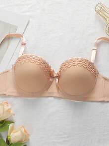 Women's Embroidered Bow Decor Underwire Bra And Panty Set - Apricot - View 6