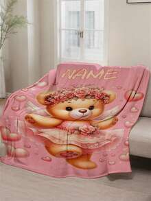1pc Customizable Text Blanket, Teddy Bear Pattern, Personalized Blanket, Personalized Baby Blanket, Newborn Blanket, Suitable For Mother's Day, Birthday, Children's Day, Father's Day, Graduation, Christmas, Halloween, Applicable To Home Sofa, Bed, Car, Bedroom, Living Room, Sofa Blanket, Children's Blanket - Multicolor - View 11