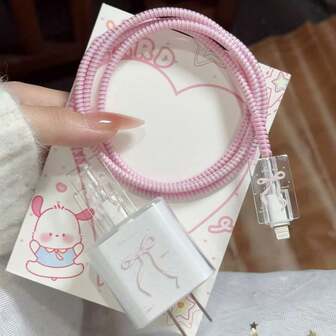 Funda protectora con lazo rosa para cable de carga de 20w compatible con iPhone 14, anti-rotura, para cabezal de carga 13