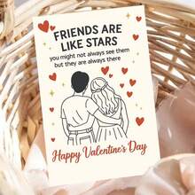 1pc Friends Are Like Stars Happy Valentine's Day Card Greeting Card With Envelope Romantic Couple Illustration With Hearts And Stars Design For Valentine Occasions, Great For Friends, Lovers, Colleagues, Romantic Partners, Anniversary Gift - Multicolor - View 5