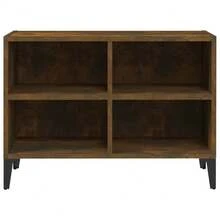 Meuble TV vidaXL avec pieds en métal et chêne fumé, 69,5 x 30 x 50 cm - Camel - Voir 4