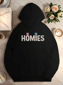 Item Picture   Homies Text With Cat Figures Womens Hoodies (2) - Black - View 1