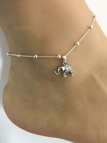 1PC Silver Beads Elephant Ankle Chain Female Student Simple Best Friend Birthday Gift Animal Hanging Ornaments Silver Plated Bracelet Foot Chain Retro - Silver - View 1