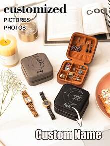 Personalized Zodiac & Moon Pattern Jewelry Box - Beige Travel Jewelry Storage Box, Zipper Closure, Fabric Lining, Perfect Bridesmaid Proposal Gift Or Couple's Keepsake, Elegant Design | Soft Lining, Wedding Gift, Jewelry Box, Ramadan Gift, Bridesmaid Gift, Wedding Gift, Travel Jewelry Box, Eid Gift, Arabic Gift, Valentine's Day Gift - Multicolor - View 3