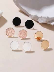 4 对/套迷你圆形金属色耳钉时尚女士珠宝