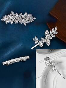 Set da 4 fermagli per capelli eleganti e alla moda per donne, accessori per capelli da festa/compleanno/matrimonio, fermagli per capelli da principessa, fascia per capelli in lega di zinco con design a lettere impreziosite da cristalli brillanti, materiale leggero per un comfort ottimale, per esaltare l'atmosfera romantica e nobile della cerimonia di matrimonio - Set di fermagli per capelli 012 - Visualizzare 6