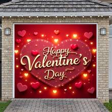 1pc 8x7 Ft Valentine's Day Garage Banner - Romantic Red Hearts & "Happy Valentine's Day" Design, Golden Cursive Font, Durable Polyester, Great For Weddings, Proposals, And Outdoor Celebrations - Multicolor - View 4