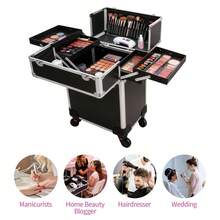 Multi-Tier Aluminum Makeup Trolley – Portable Rolling Cosmetic Organizer With Lockable Design, Detachable Beauty Box - Black - View 6