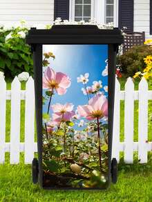 3D Cartoon Cat, Flowers, Elephant Printed Trash Can Sticker Waterproof PVC Outdoor Trash Can Trash Can Poster Peeling Sticker 4 Sizes