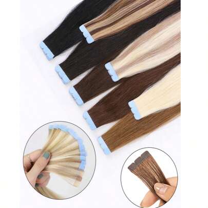 10 lọn tóc nối mini dạng băng dính, tóc thật, dài 12-22 inch, thẳng, keo dán vô hình không đường nối, phù hợp cho nữ, quà tặng Giáng sinh.