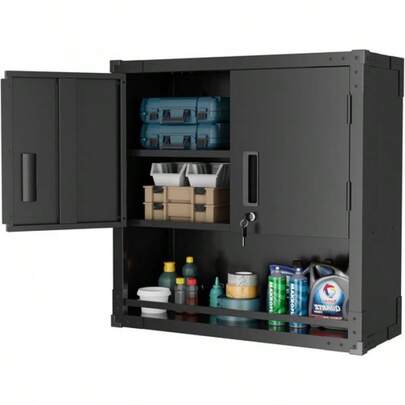 Gabinete de pared para garaje con estante ajustable y con cerradura, montado en la pared