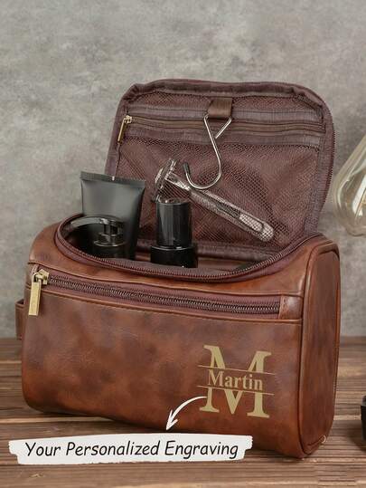 名入れ男性用化粧ポーチ、グルームズマンギフト、刻印入り化粧ポーチ、彼への贈り物、トラベルトイレタリーバッグ、フック付き名入れ男性用化粧ポーチ、グルームズマントラベルオーガナイザー、レーザー刻印名/イニシャル、夫/父への記念日ギフト