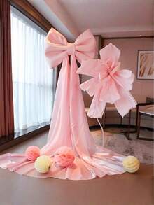 1pc Extra Large Elegant Satin Bow Decor - Giant Wedding, Birthday, Party Backdrop, Christmas Tree Ornament - Light Pink/Soft Pink/Lavender, No Electricity Required - Multicolor - View 3