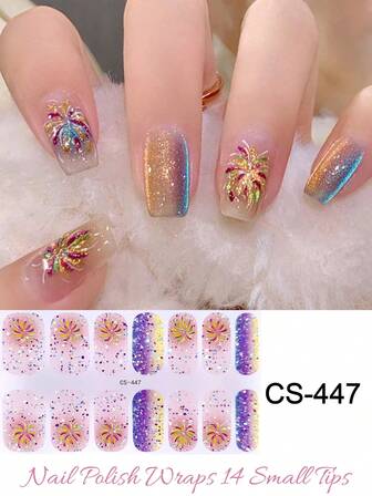 1 Sheet 14pcs Semi-Cured Gel Nail Stickers, Extra Long Nail Polish Stickers, Glossy Gel Sealant, Pink Bomb