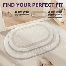 Reversible Oval Cotton Bath Mat, Minimalist Absorbent Non-Slip Antibacterial Bathroom Rug, Solid Color Carpet For Bathroom & Bedroom - White - View 8