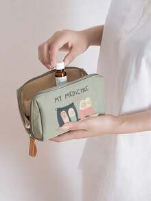 1个便携式药袋，小巧的药盒收纳袋，主题化妆盒，印有“我的药袋”和药丸图案，方便旅行携带，适合日常/户外/旅行用药，是注重健康和经常外出人士的必备之选，也是必备的医疗配件，多功能布艺小药袋，便携式医疗急救包