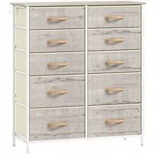 10 Fabric Drawers | Textured Storage Organizer With Natural Wood Finish - Default - View 2
