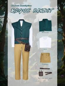 男士万圣节圣诞节动漫主题服装套装，包含衬衫、背心和裤子，适合动漫展、万圣节、狂欢节、化装舞会、主题派对、舞台表演、嘉年华服装、王子角色扮演服装、成人服装套装