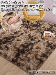 1pc Luxury Plush Long Shag Area Rug, Ombre Gradient Texture, Soft & Fluffy Room Decor, Suitable For Living Room, Bedroom, Holiday Gifts, Christmas, Valentine's Day, New Year, Home Decoration, Sofa, Coffee Table, Bedside, Corridor, All Season - Tie-dye Brown - View 13