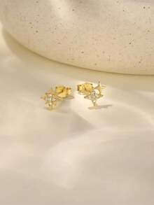 1 Pair Of 925 Sterling Silver Fashion Smooth Lotus Set Zirconia Tassel Stud Earring, Suitable For Women's Daily Wear, Parties, And Wedding Occasions