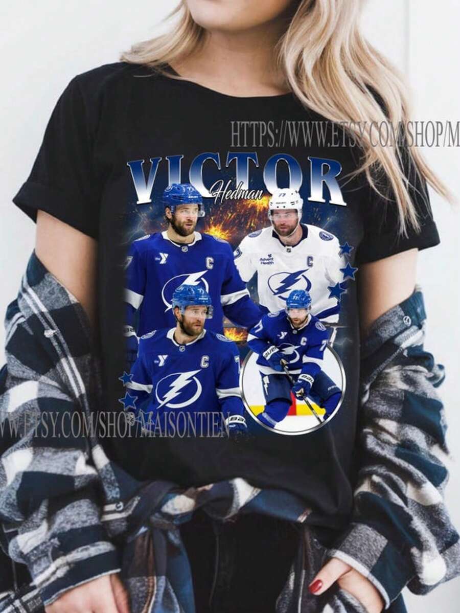 Victor Hedman Shirt, Tampa Bay Hockey Sweatshirt, Hockey Fan Shirt, Hedman T-Shirt, Bootleg Rap Tee, - 黑色 - 查看 1