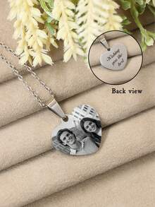 Customized Necklace, Personalized Women's Necklace, Customized Photo Heart-Shaped Pendant Necklace, Can Customize Photo And Text Pendant Necklace, Exquisite Jewelry, Silver, Customized Photo Gift, Heart-Shaped Pendant, Memorial Necklace, Photo Necklace, Valentine's Day Gift, Wedding Gift, Birthday Gift, Daily Wear, Casual, Bride, Couples - Style a - View 5
