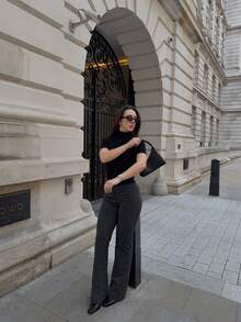 VIBEWAVE 基本款高领短袖针织毛衣 - 黑色 - 查看 5