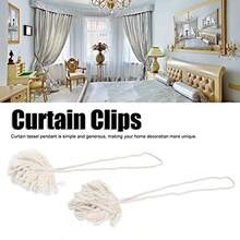 QY- 2 Piezas Cuerda de Cortina Trabillas para Cortinas de Gasa de Algodón Tejidas a Mano con Corbatas de Borlas Fijaciones para Cortinas Decorativas Interior Vintage para Salón y Dormitorios -6194 - Beis - Ver 3