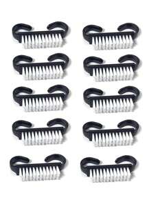 10 pezzi/50 pezzi Piccola spazzola nera per la pulizia delle unghie, spazzola per rimuovere polvere e sporco dalle unghie, spazzola multifunzione - nero - Visualizzare 10