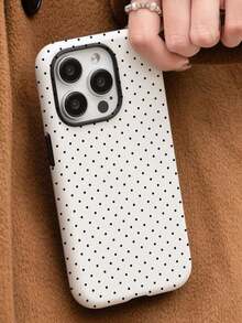 二合一高清波点图案手机壳，适用于苹果 11/12/13/14/15/16/14 Pro Max/15 Pro Max/16 Pro Max/16 Pro，简约个性化节日礼物，送给家人和朋友的理想之选，双层设计，更防震 - 白色 - 查看 1