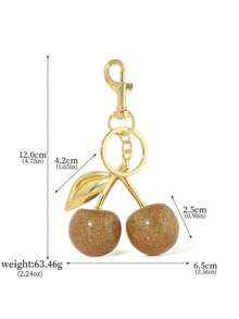 1 Stück Kirsche Charm Accessoire Damen Tasche oder Schlüsselanhänger Anhänger Plüsch Kirsche Verzierung individualisierte Taschendekoration für Frauen - Rötlich-braun - Übersicht 4