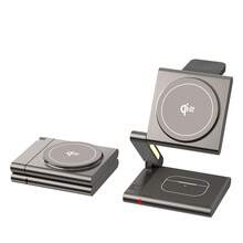 1pc 3-In-1 Wireless Charger, Metal Magnetic 15W Qi2 Fast Wireless Charging Pad Compatible With Smartphone, Watch & Earbuds, Crystal Panel Physical Cooling - Yellow - View 4