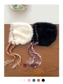 1pc Handmade Knitted Plush Headband Hat For Women, Autumn/Winter, Thick, Warm, Fashionable, Versatile, Face-Framing, Ear-Warming, Braided Design Halloween - Multicolor - View 11