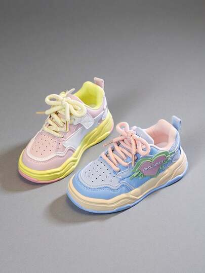 Summer New Kids Canvas Shoes, Fashion Girls Casual Shoes, Color Block Mid-Top Thick Sole Increased Height Shoes, Daily Simple Girls Baby Sports Shoes, Campus Student Running Shoes, White Sneakers