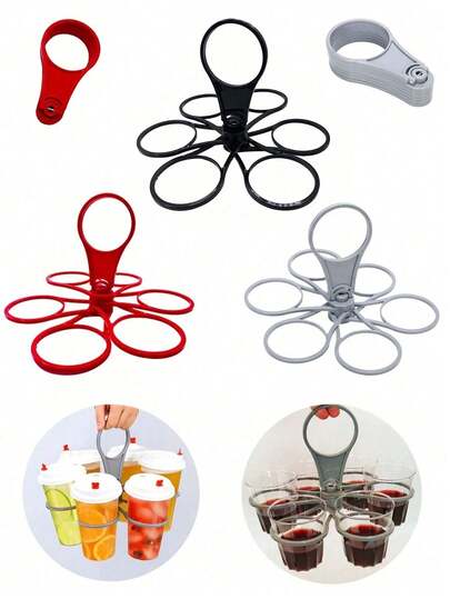6-Slot Foldable Drink Holder, Collapsible Cup Organizer Rack, 6-Slot Rotatable Beverage Holder, Lightweight And Sturdy Plastic Drink Caddy, Suitable For Parties, BBQs, Camping, Picnics And Outdoor Activities, Can Hold Coffee, Wine, Cocktails And More, Ideal For Camping Drink Organization And Practical Party Accessory, Features Easy-Grip Handle, Great Gift For Valentine's Day, Thanksgiving
