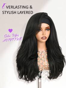 长款层次感波浪卷发 YAKI 发型，蓬松直发，黑色发箍，卷曲发尾，合成材质，无需胶水，佩戴方便，带发箍的半假发 - 彩色 - 查看 3