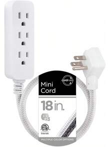 ¡RecomendadoCordinate Designer Regleta de enchufes de 3 Salidas, Cable de extensión Trenzado de 2 pies, Adaptador con conexión a Tierra, Enchufe Plano de bajo Perfil, listado en UL, Blanco, 47297¡Top de Temporada - Blanco/Gris - Ver 6